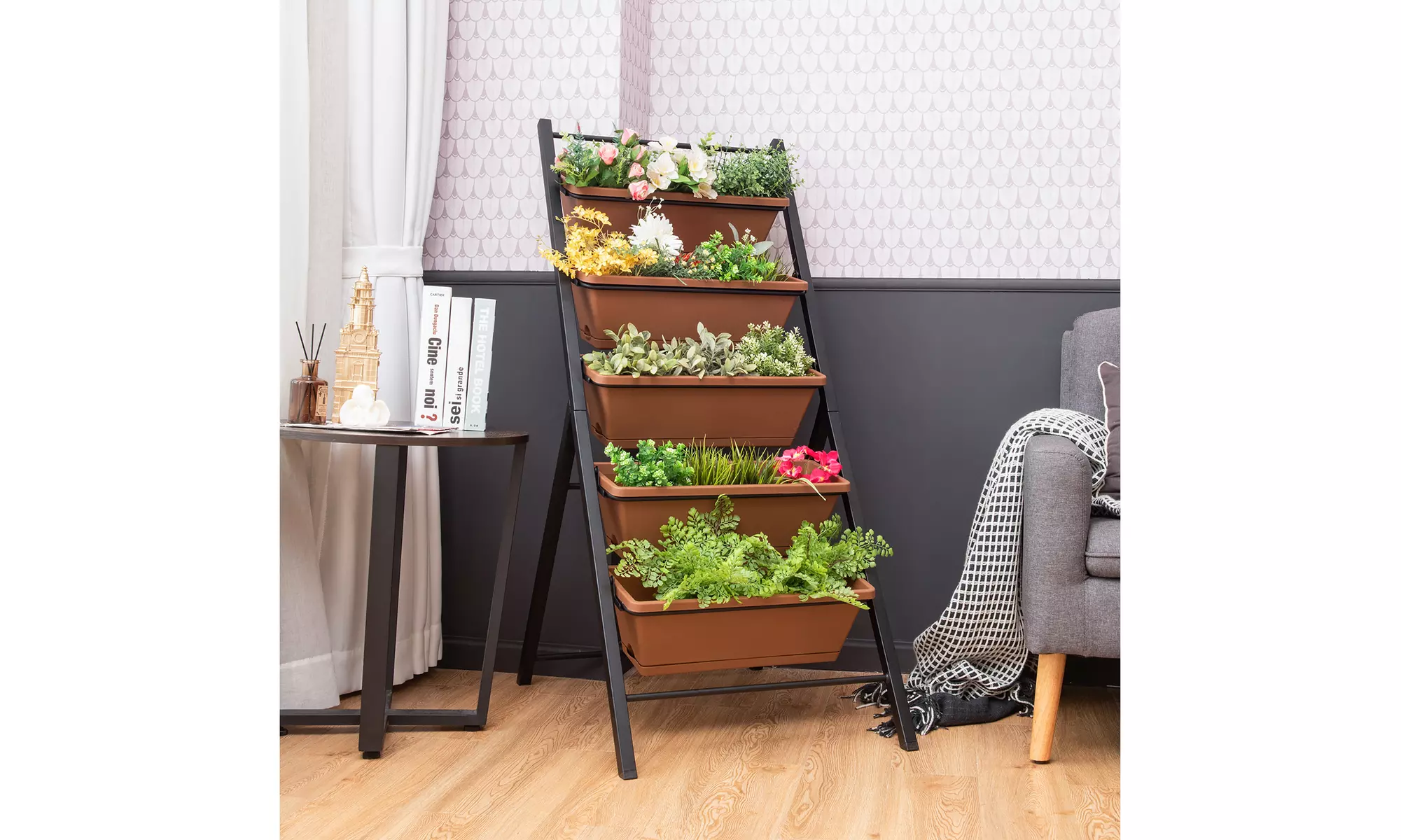 5-tier Vertical Garden Planter Box Elevated Raised Bed w/5 Container