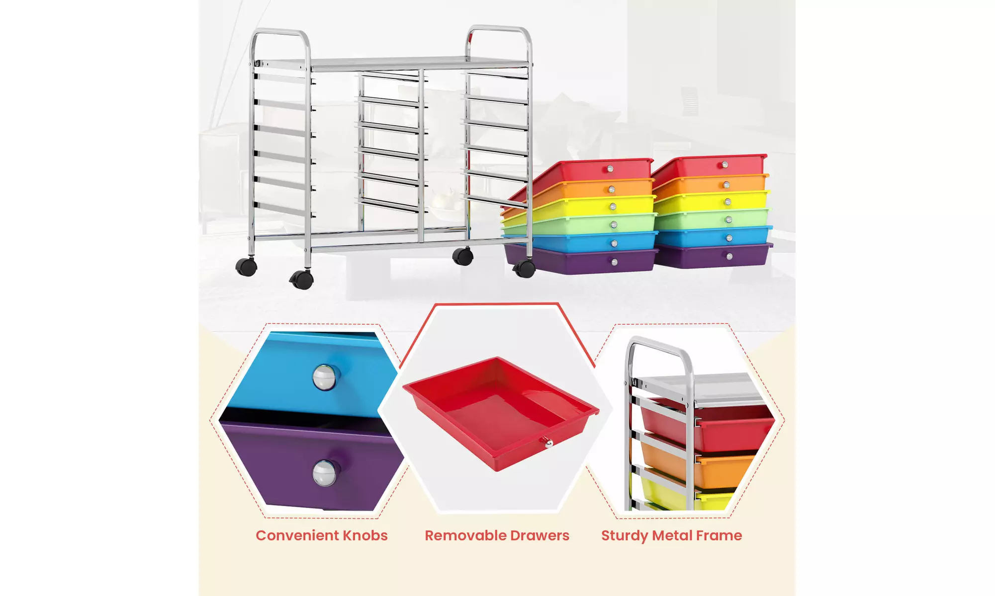 Costway 12 Drawers Rolling Cart Storage Scrapbook Paper Studio Organizer Bins