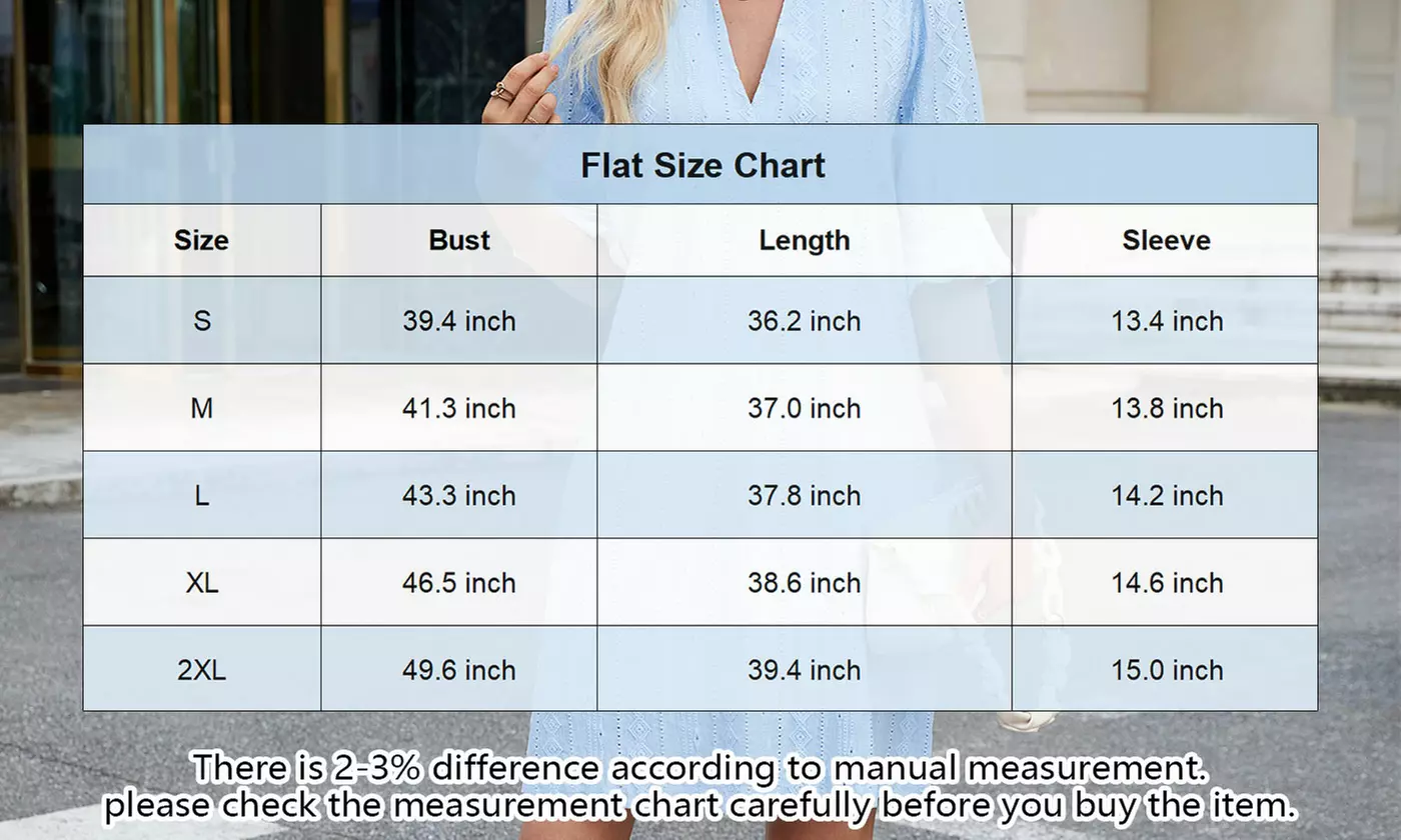 Women's V Neck Ruffled Half Sleeves Shift Dress Flowy Summer Beach Cover Up
