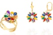Rainbow Swarovski Crystal Flower Earrings & Ring Jewelry Set By Chantel Club - Second Medium