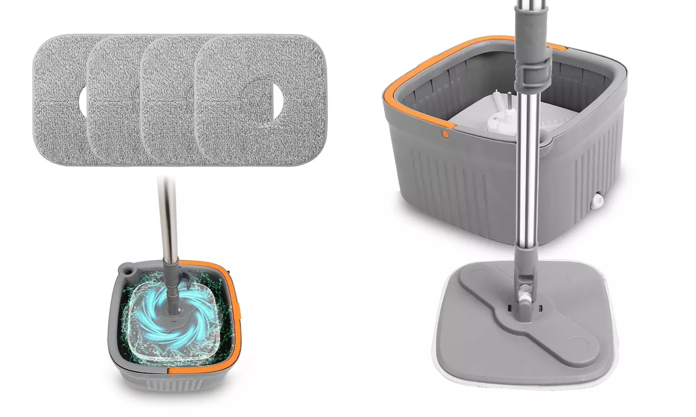 NewHome Spin Mop and Bucket Set (2 or 4 Pads) or Wall and  Baseboard Cleaner Mop