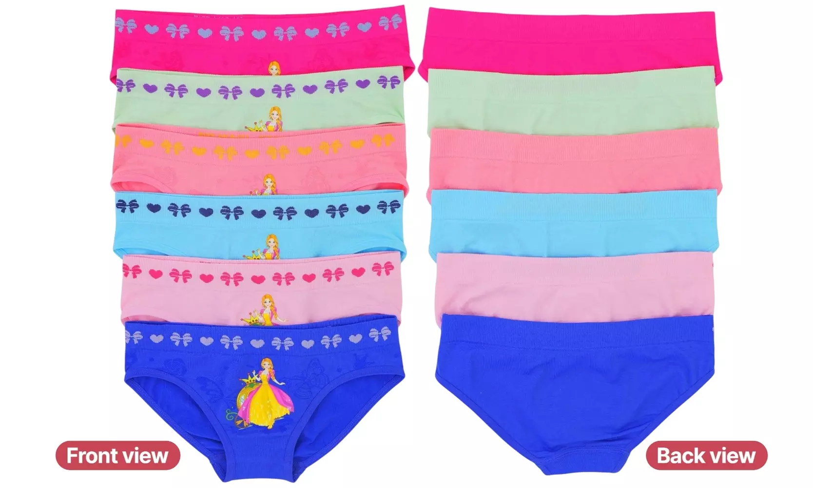 Girl's 6/12 Multi-Pack Of Solid Color Bikini Princess Panty Briefs
