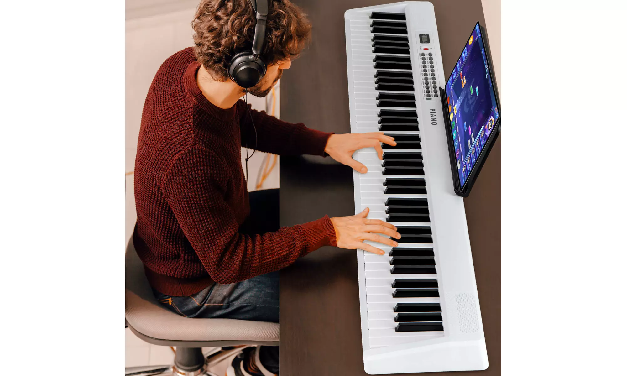 Costway 88 Key Folding Piano Keyboard with Wireless MIDI Dual Speakers