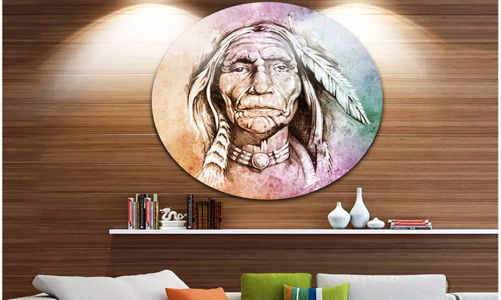 American Indian Head' Portrait Circle Metal Wall Art - Primary Image