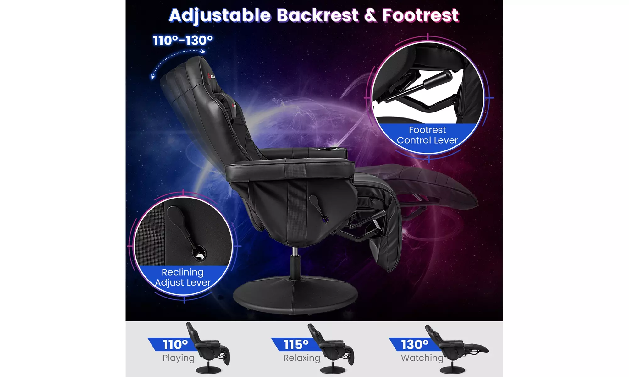 Costway Massage Gaming Chair - Adjustable Racing Swivel Chair with Cup Holder