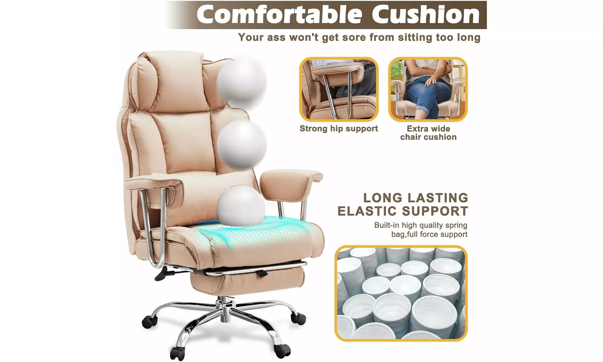 Executive Reclining Office Chair with Extendable Footrest – High Back Padded Desk Chair for Home Office