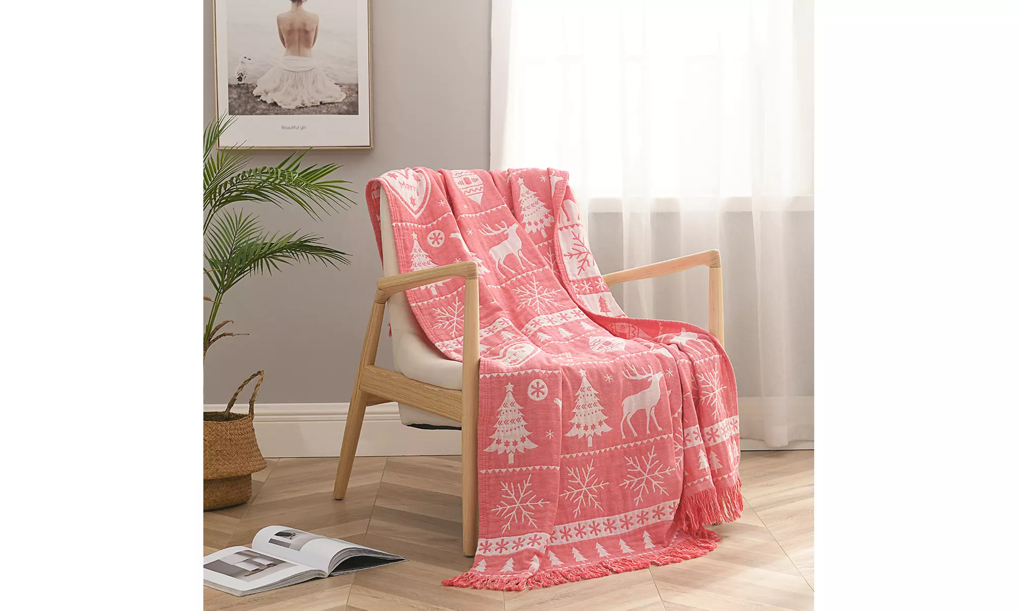 Christmas Holiday Bamboo Cotton Blend Throw Blankets