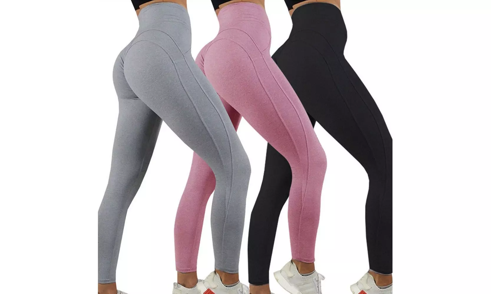 Women's High Waist Slim Running Fitness Workout Leggings Solid Color Yoga Pants - Primary Image