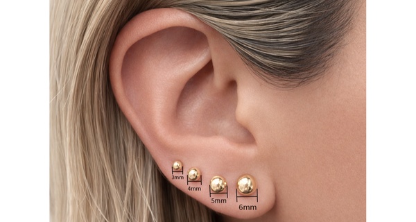 14K Solid Yellow Gold Hollow Ball Stud Earrings | 3mm - 8mm