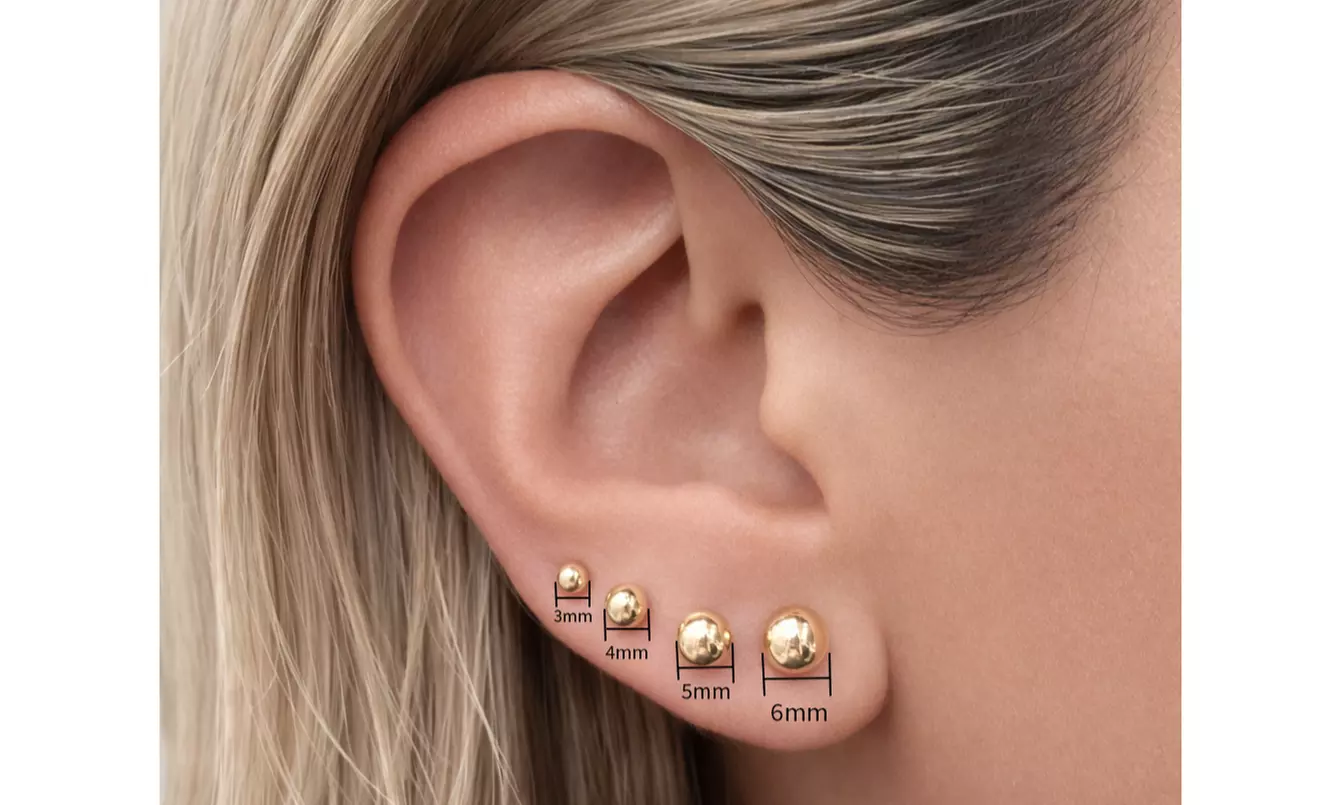 14K Solid Yellow Gold Ball Studs in Multiple Sizes