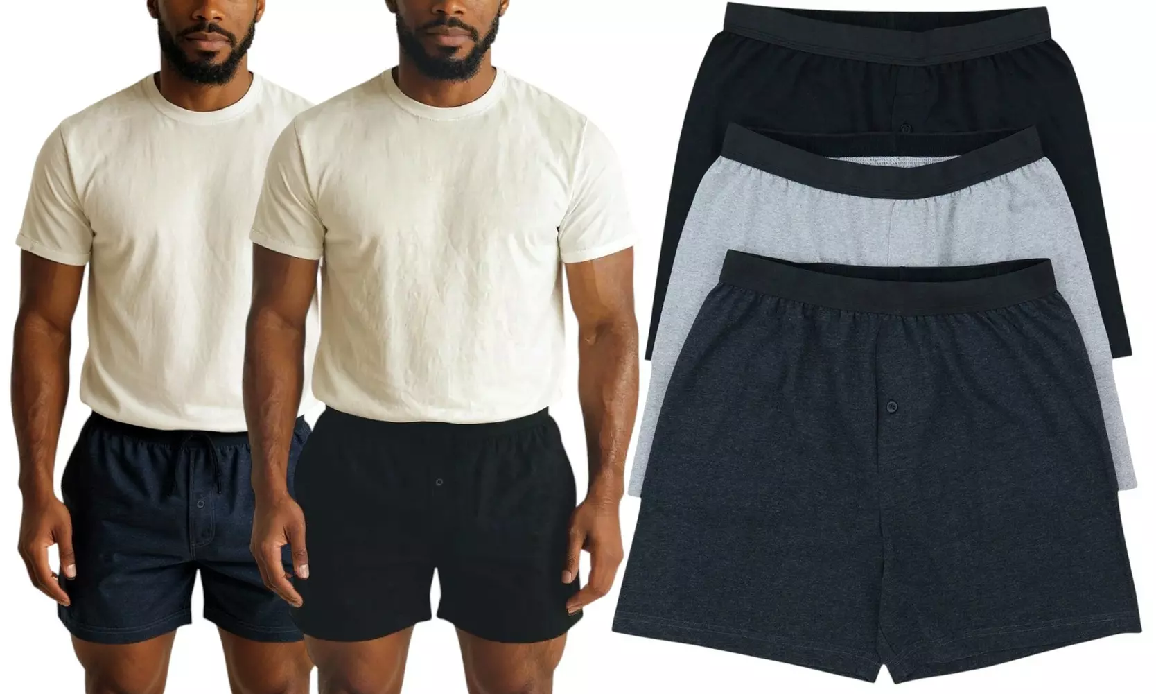 ToBeInStyle Men's Three-Pack 100% Cotton Relaxed-Fit Knit Boxer Shorts
