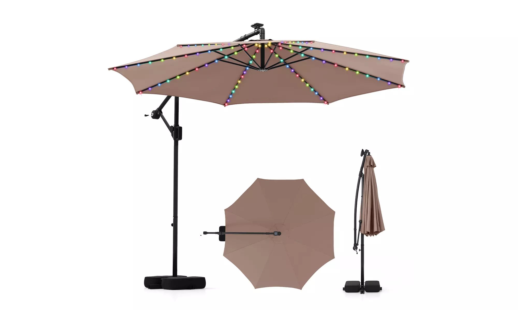 Costway 10 FT Solar Offset Hanging Umbrella with Base