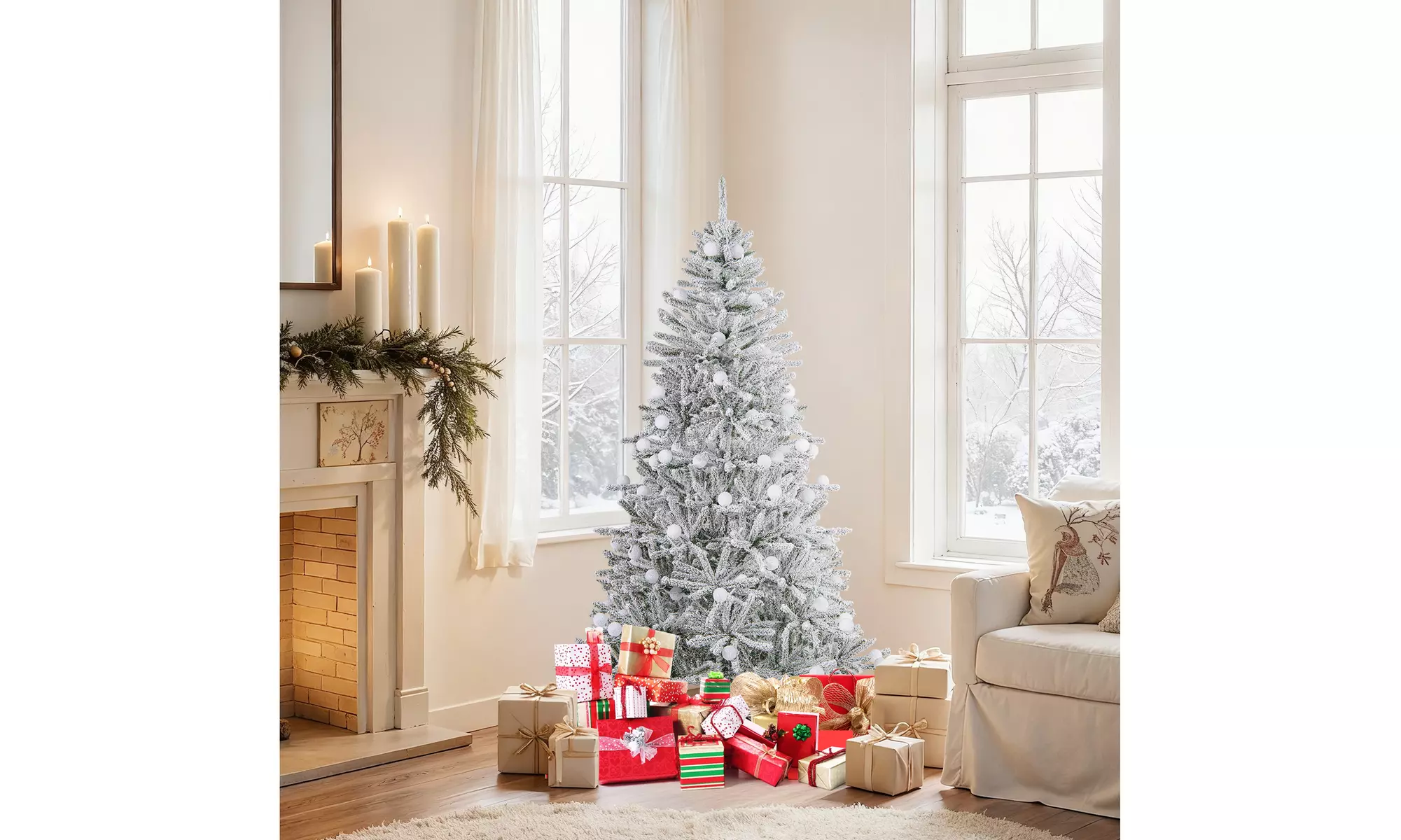 Costway Pre-Lit Artificial Christmas Tree with Branch Tips | Warm White LED Lights | Easy Setup & Home Decor