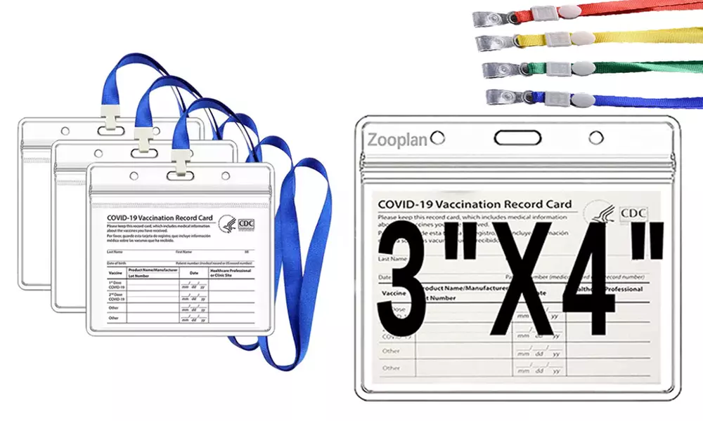 Clear CDC Vaccination Card Immunization Record Holder With Lanyard - Primary Image