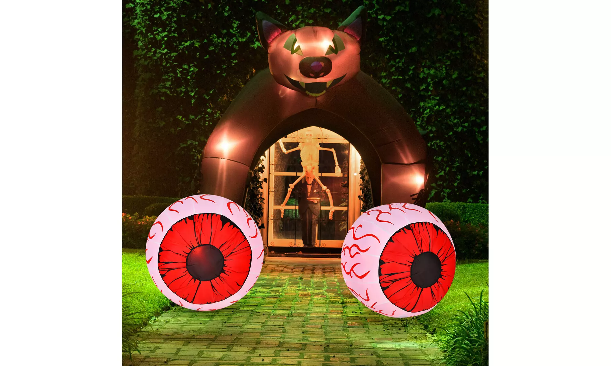 Costway 2 Pack 3 FT Halloween Inflatable Eyeballs w/ Air Blower & Red LED Lights