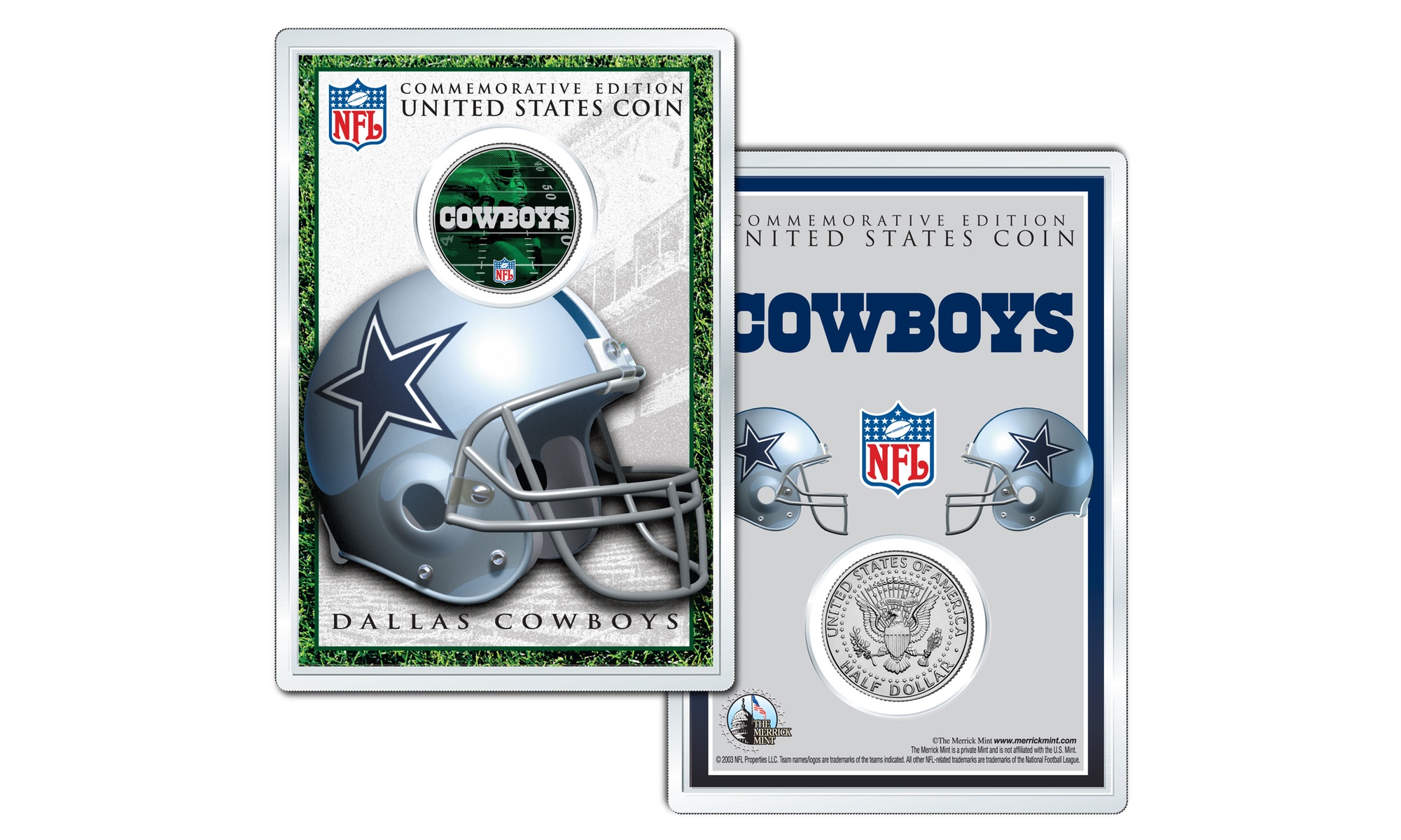 Dallas Cowboys NFL FIELD Logo JFK Half Dollar Coin w/ 4x6 Lens Display -LICENSED