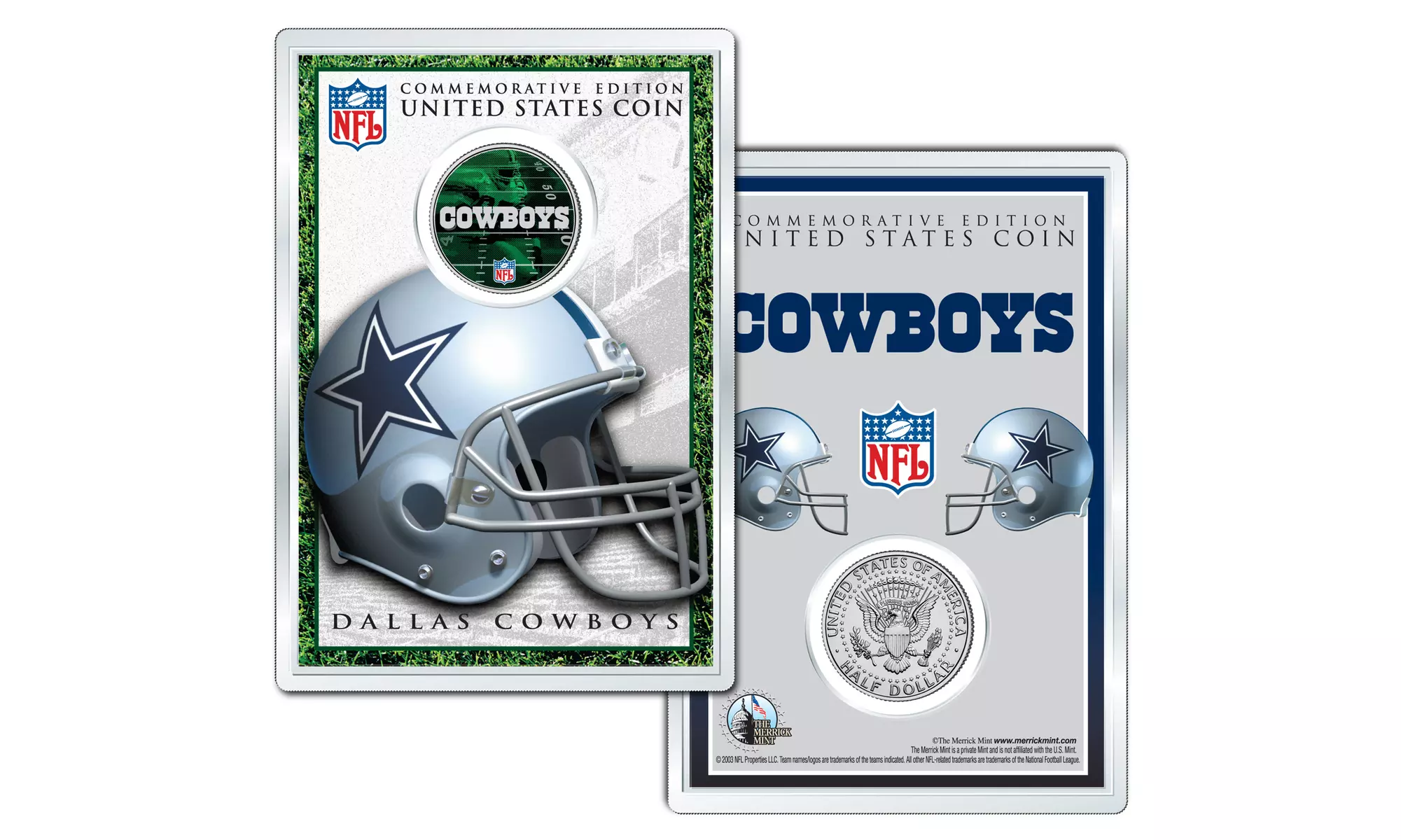 Dallas Cowboys NFL FIELD Logo JFK Half Dollar Coin w/ 4x6 Lens Display -LICENSED - Primary Image