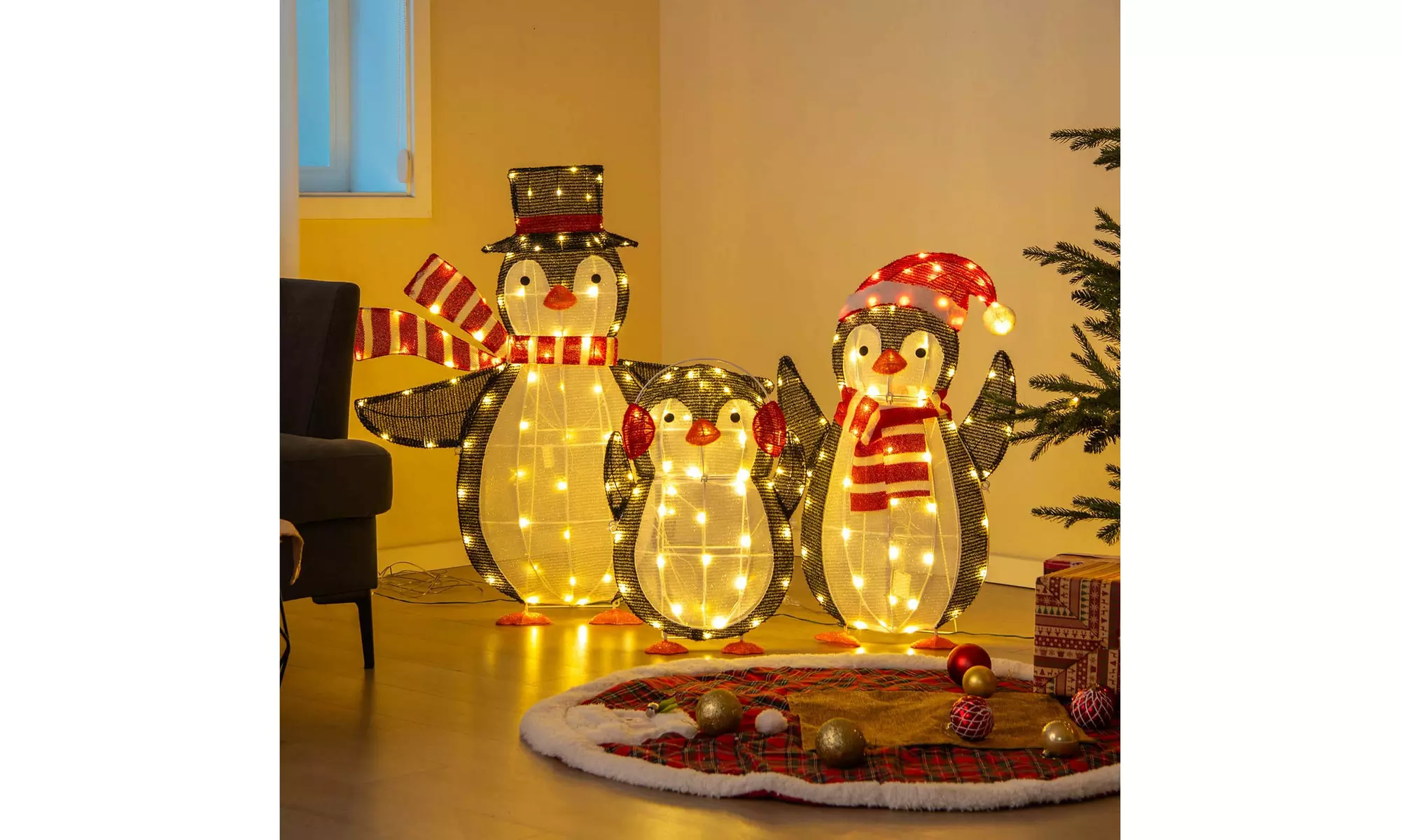 Costway Lighted Christmas Reindeer and Sleigh Set Dachshund Bear Penguin Decor