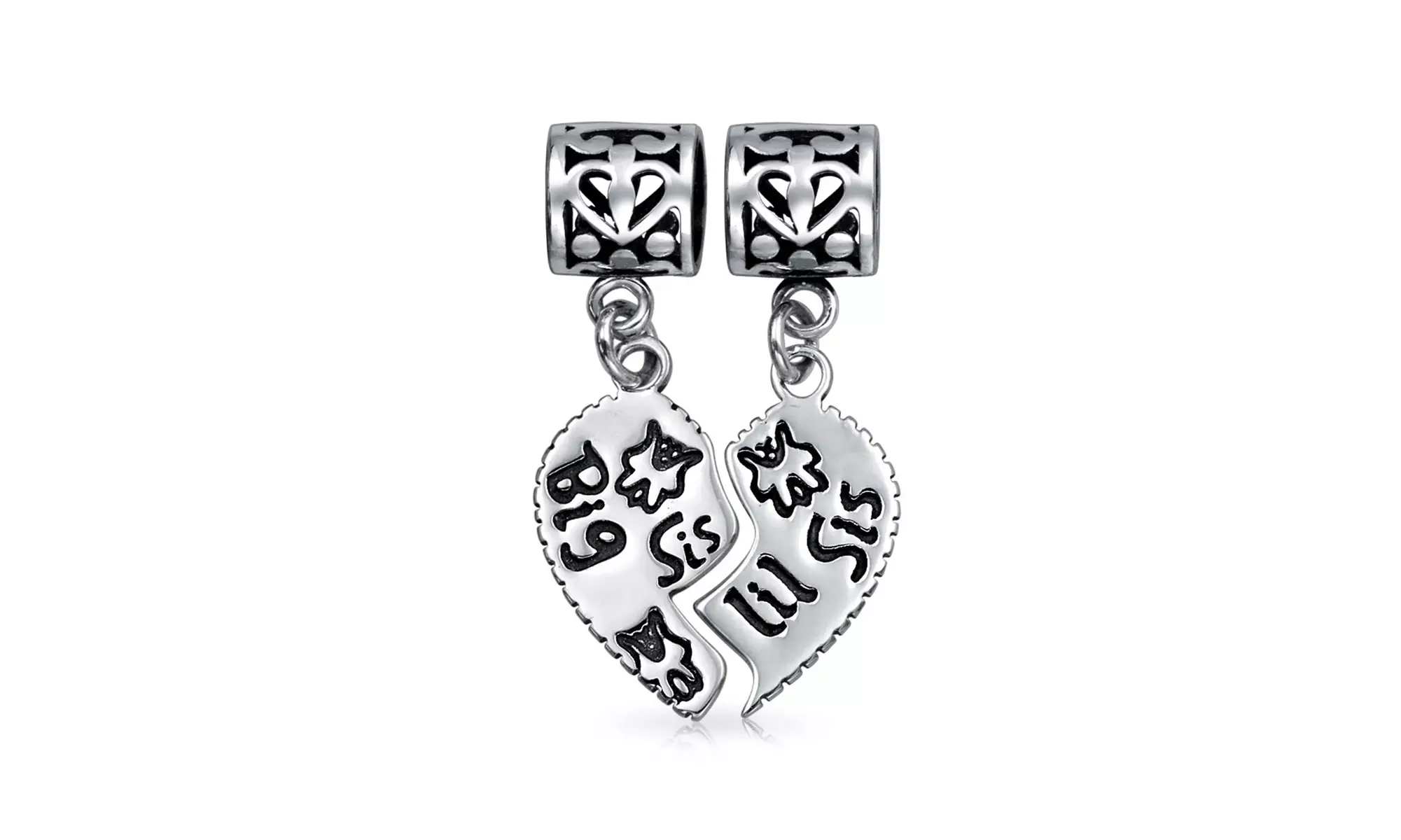 BFF Friend Puzzle 2PC Split Heart Dangle Bead Charm Sterling Silver - Primary Image