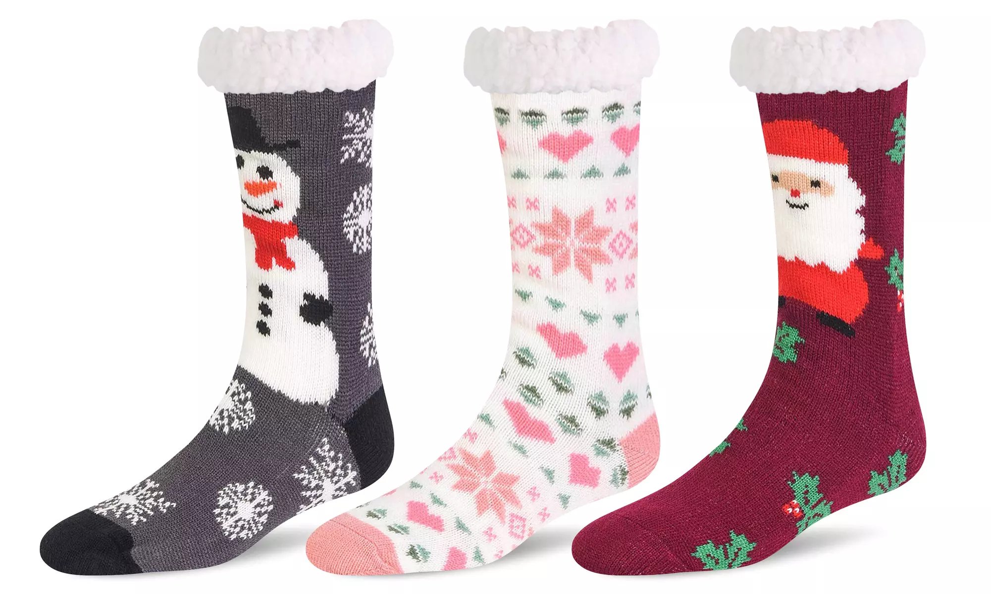 Sherpa-Lined Thermal Crew Socks with Non-Skid Grip (3 Pairs)