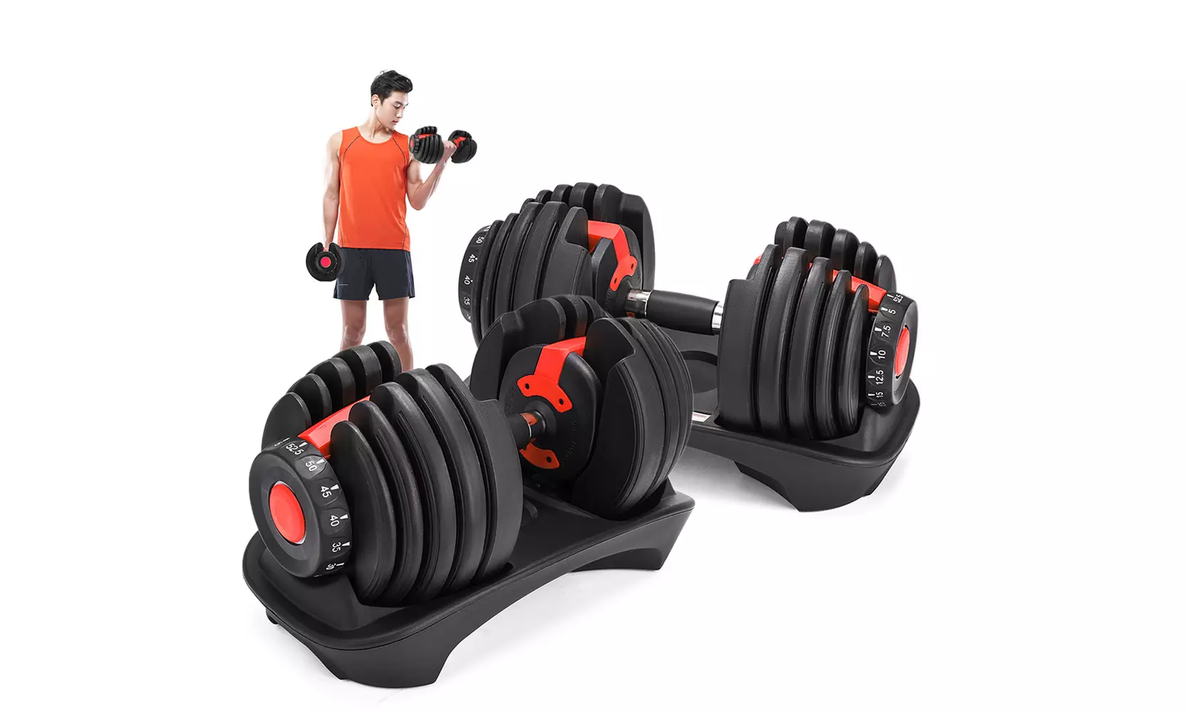 Adjustable Dumbbell 1 PCS Fitness Dumbbell with Handle and Weight Plate(Red) - Primary Image