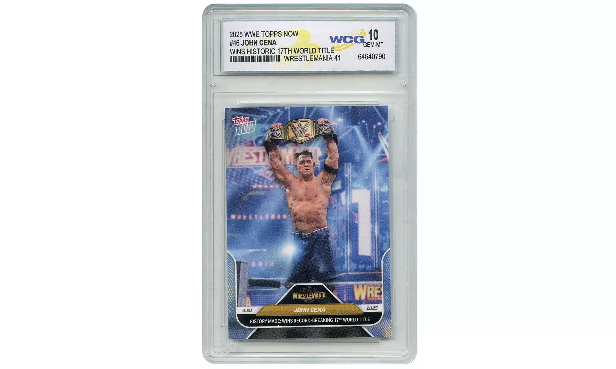 2025 WWE Topps Now JOHN CENA Wins Historic 17th World Title Card #46 Gem Mint 10
