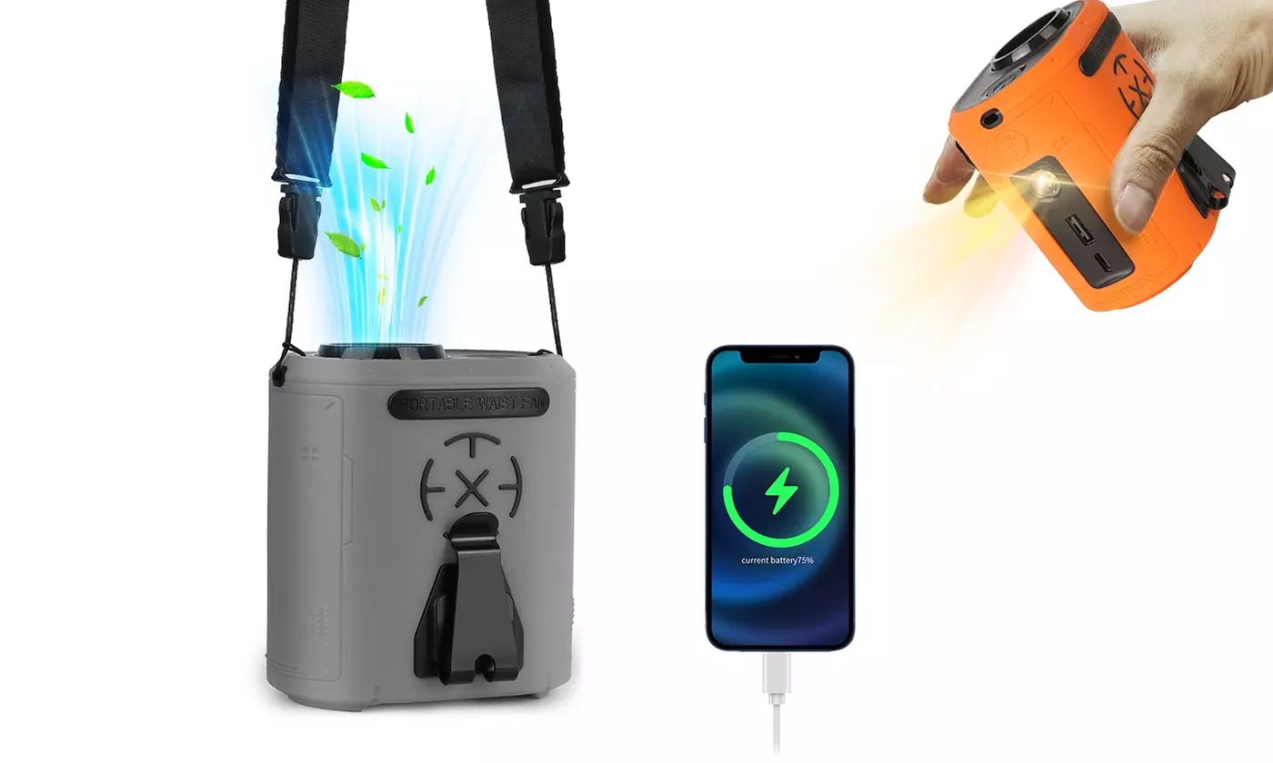 iMounTEK 5-in-1 Waist Clip Fan with 5 Speeds, Flashlight & 10000mAh Power Bank