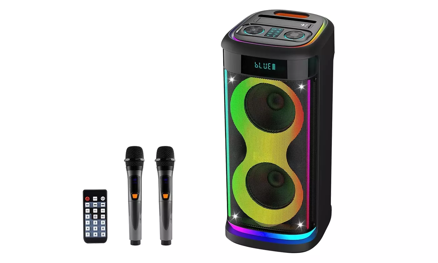 iMounTEK Portable Wireless Party Speaker with LED Light Wireless Mic Remote
