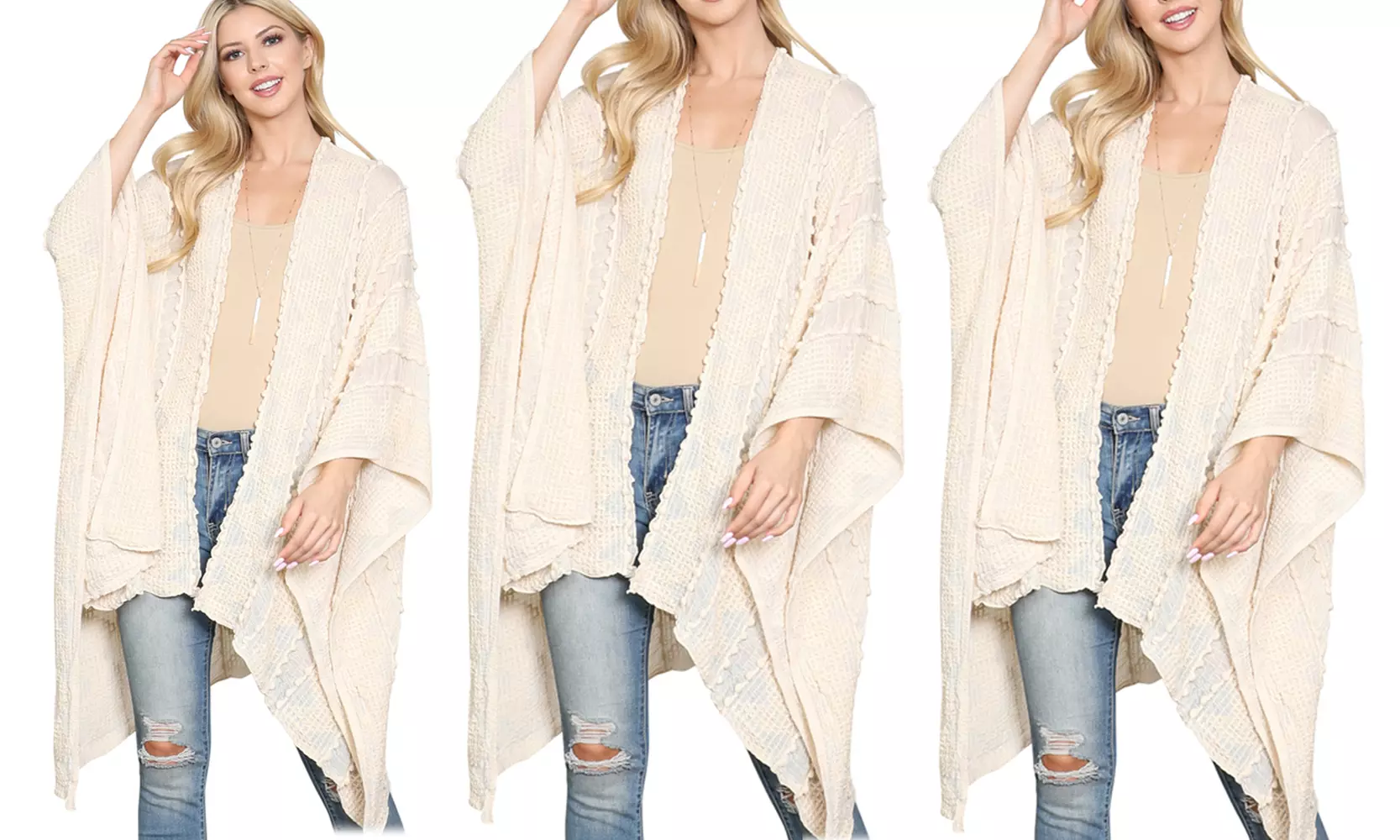 Riah Fashion Pompom Palmer Kimono
