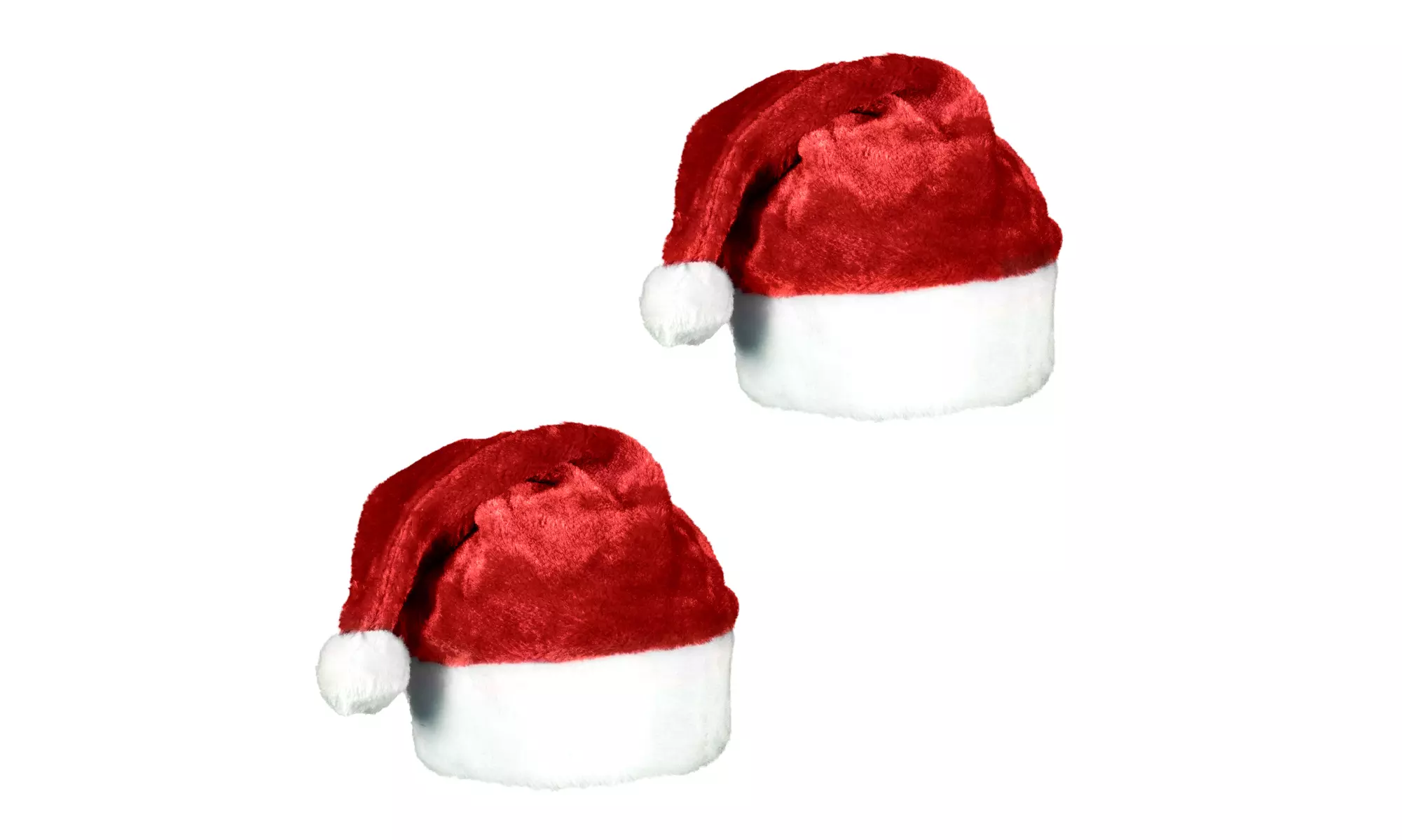Plush Red, Green & Blue Velvet Christmas Santa Hats with White Cuffs (2 Pack) - Primary Image