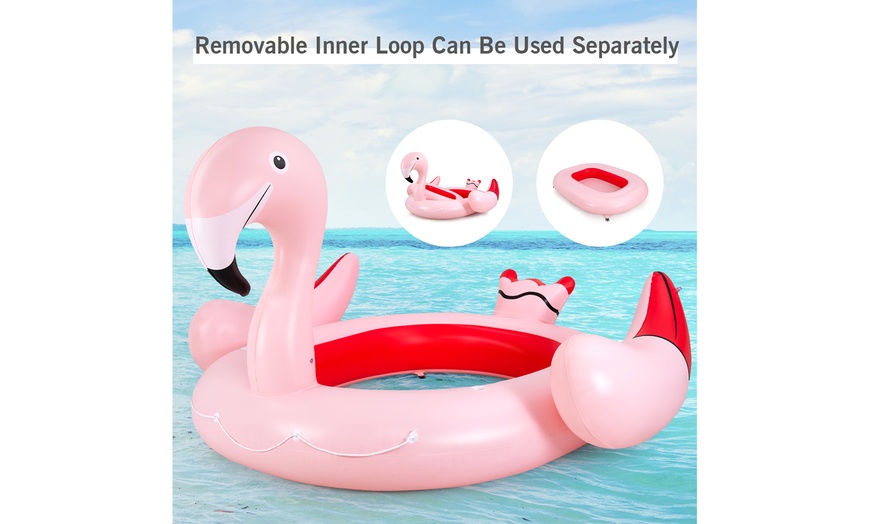 Image 4: 6-Person Inflatable Island Party Floating Flamingo with Electric Pump