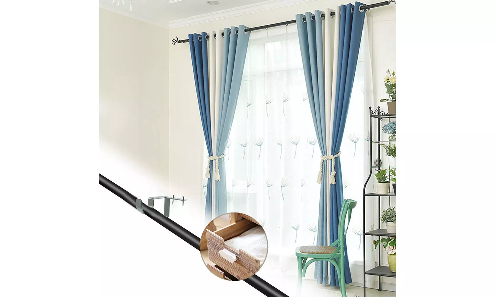 US 6-12 Pc Curtain Pole Bracket No Drill Curtain Rod Holder Wooden Window Frame
