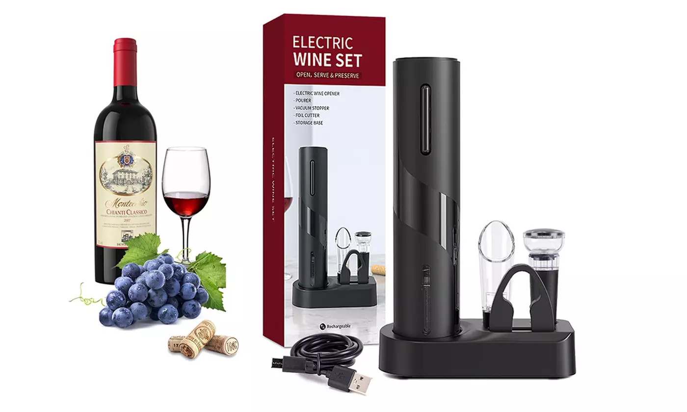 Electric Automatic Corkscrew Cordless 5-in-1 Wine Bottle Opener Set 