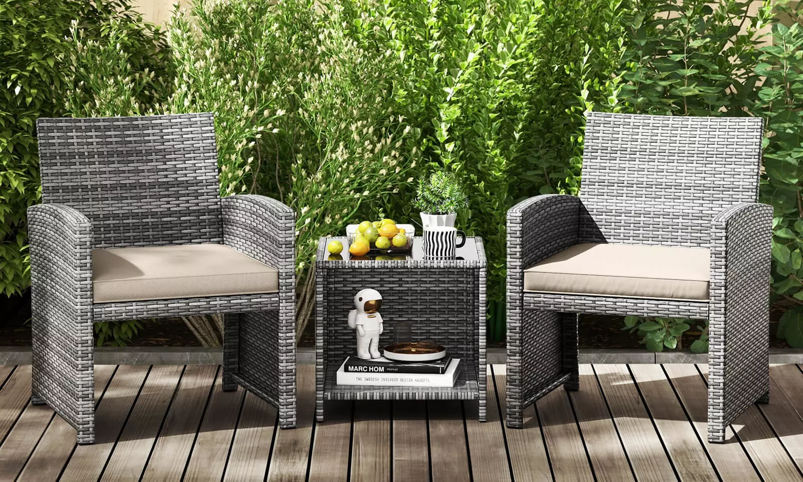 Costway 3-Piece Patio Furniture Set with Tempered Glass Coffee Table