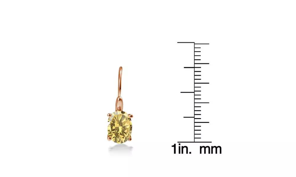 Rose Gold Flashed Sterling Silver Citrine 8x6mm Oval Leverback Earrings 