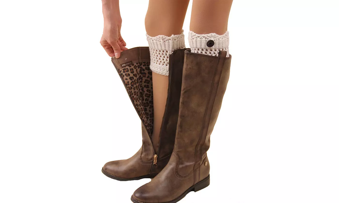 iMounTEK Women's Winter Crochet Knit Boot Button Sock Topper Cuff Leg Warmers