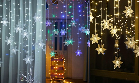 96 LED Christmas Snowflake LED Curtain String Lights Window Curtain Lights 96LED/11.5ft Xmas Tree - Warm White