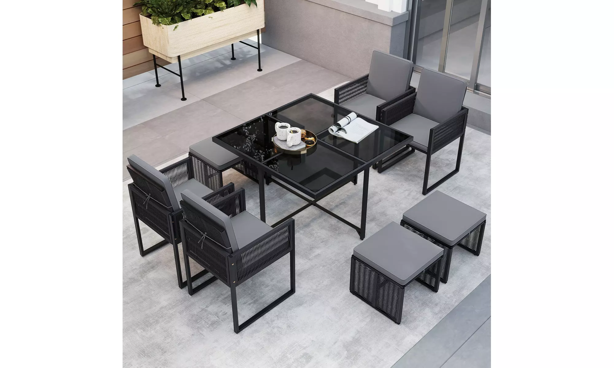 Costway 9-Piece Patio Dining Set with PE Rattan Chairs Tempered Glass Table