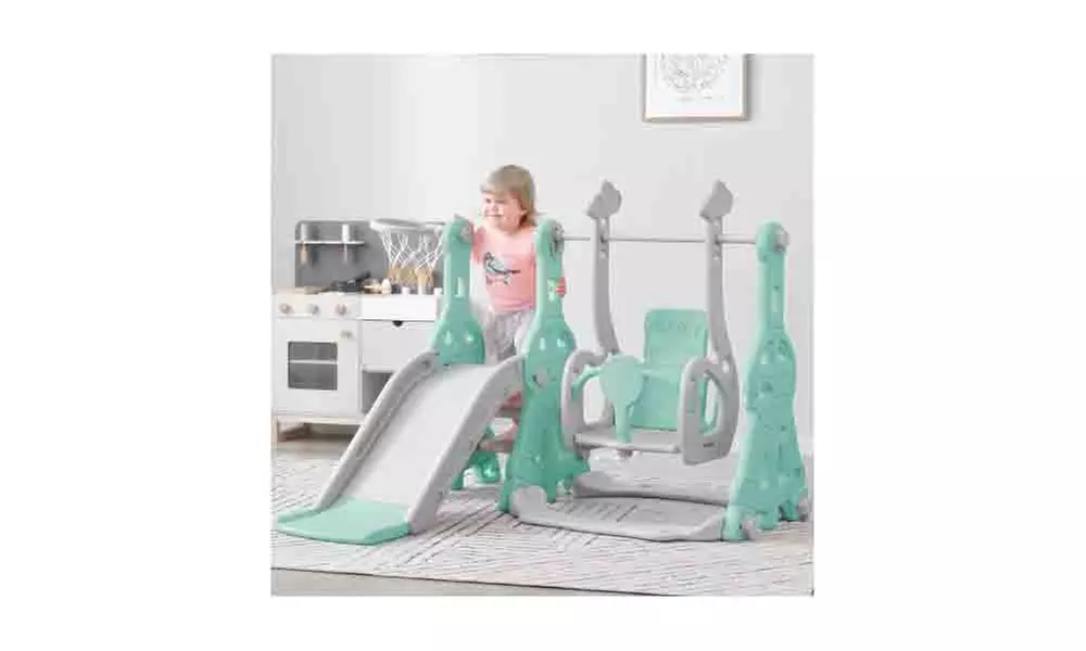 Toddler Slide and Swing Set 3 in 1, Kids Playground Climber Swing Playset Green - Primary Image