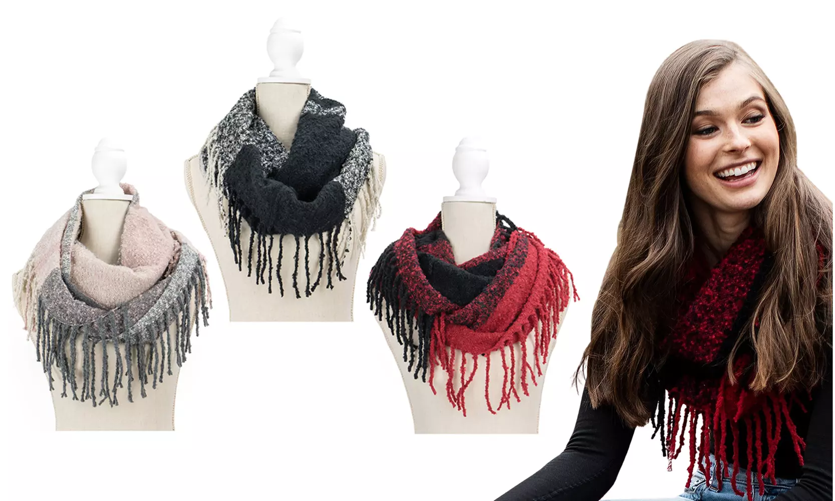  Britt's Knits Women's Fringe Benefits Color-Blocked Double Loop Infinity Scarf  - Primary Image
