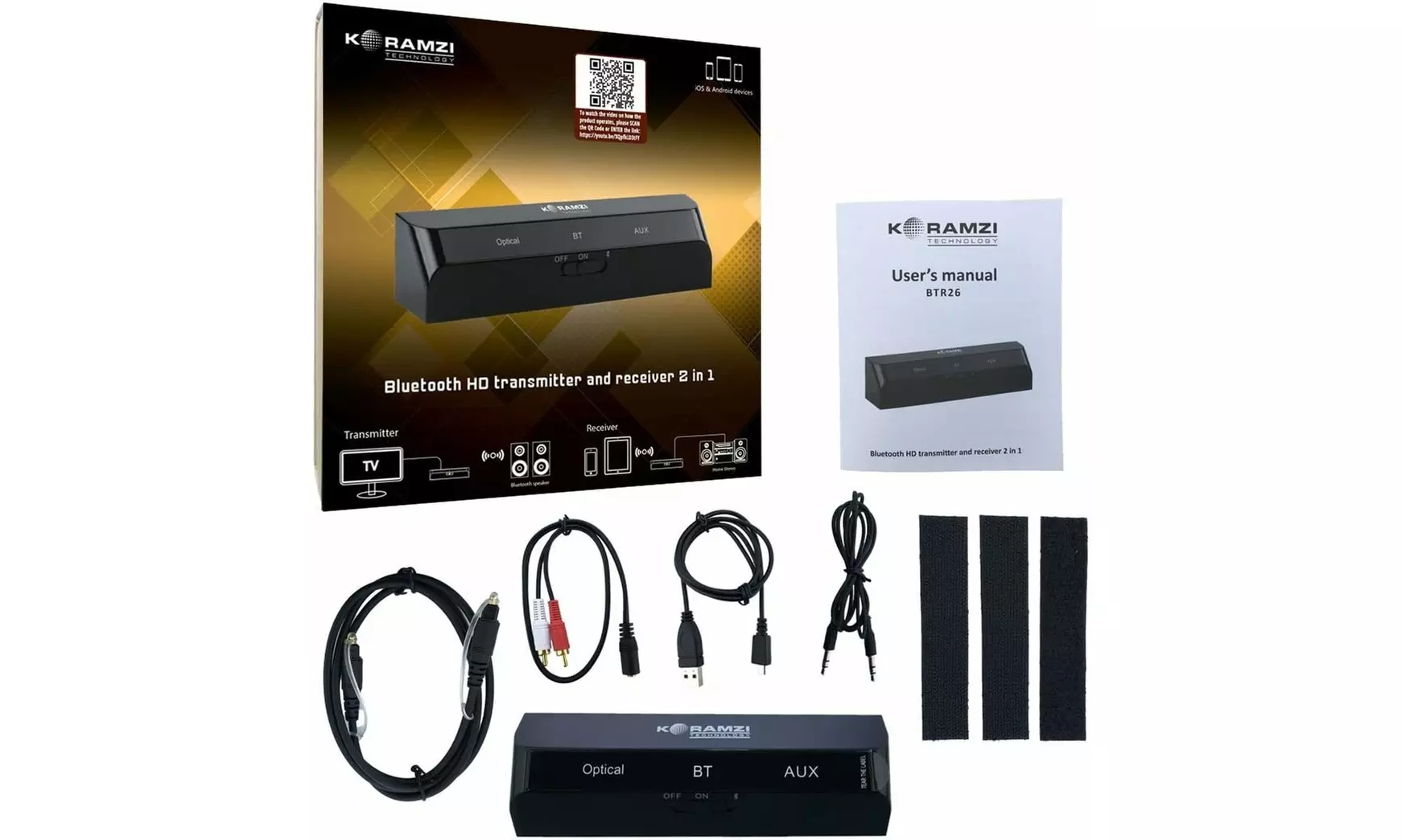 KORAMZI BTR26 Bluetooth HD Transmitter and Receiver 2 in 1 Black- Refurbished