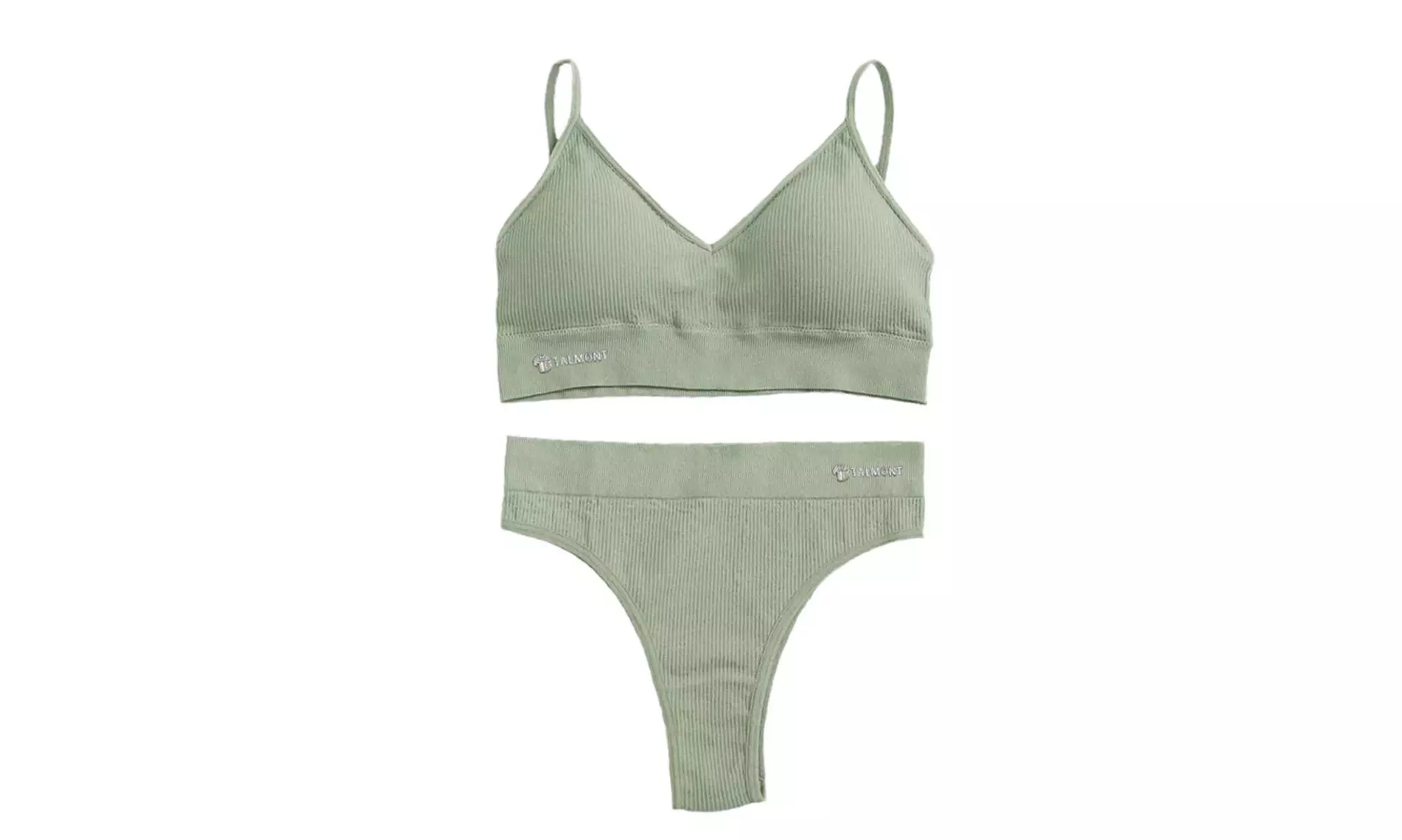 Talmont Seamless Ribbed Bra and Panty Set Soft Stretchy Lounge Lingerie