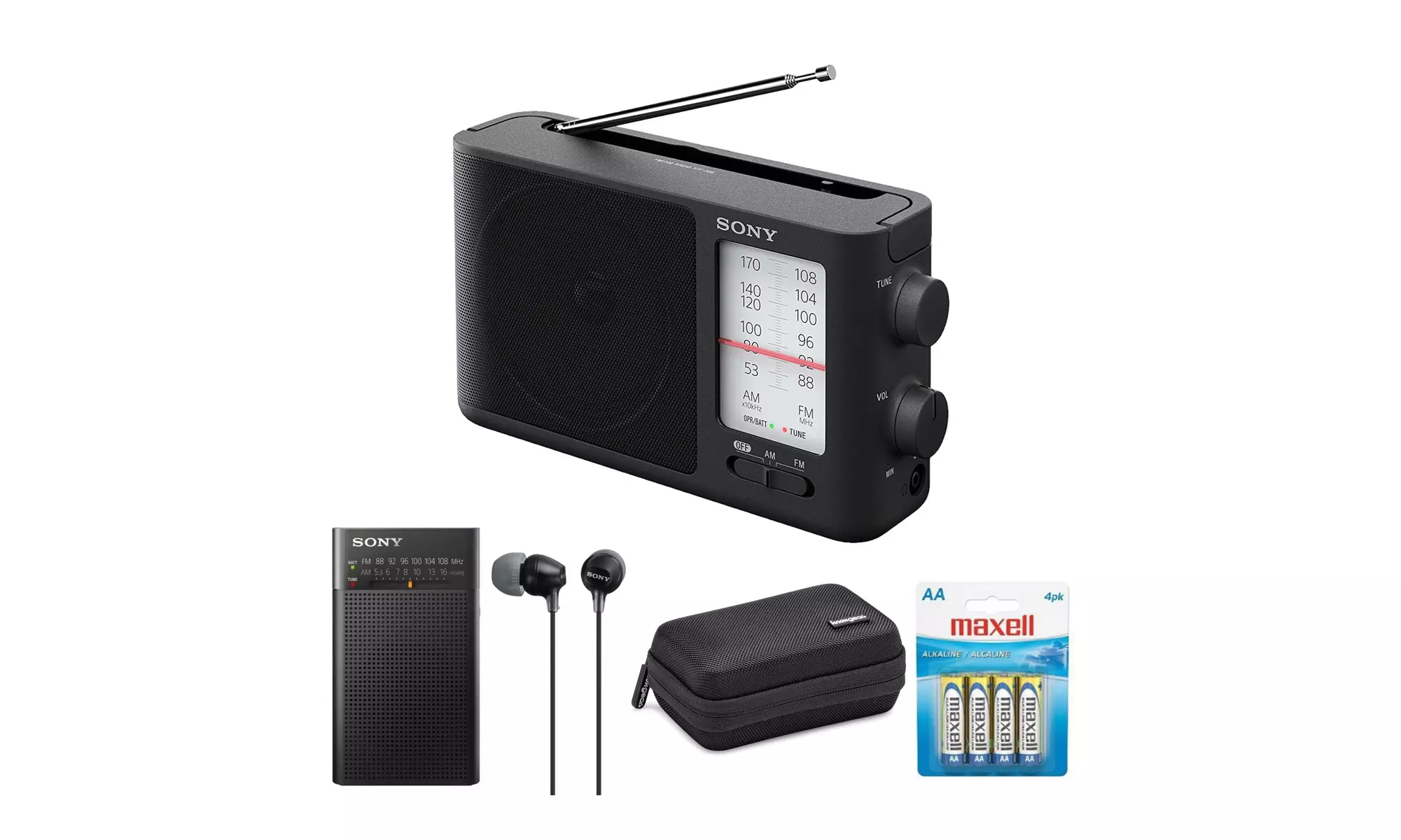 Sony ICF-506 Analog Tuning Portable FM/AM Radio and ICFP26 handheld radio bundle - Primary Image