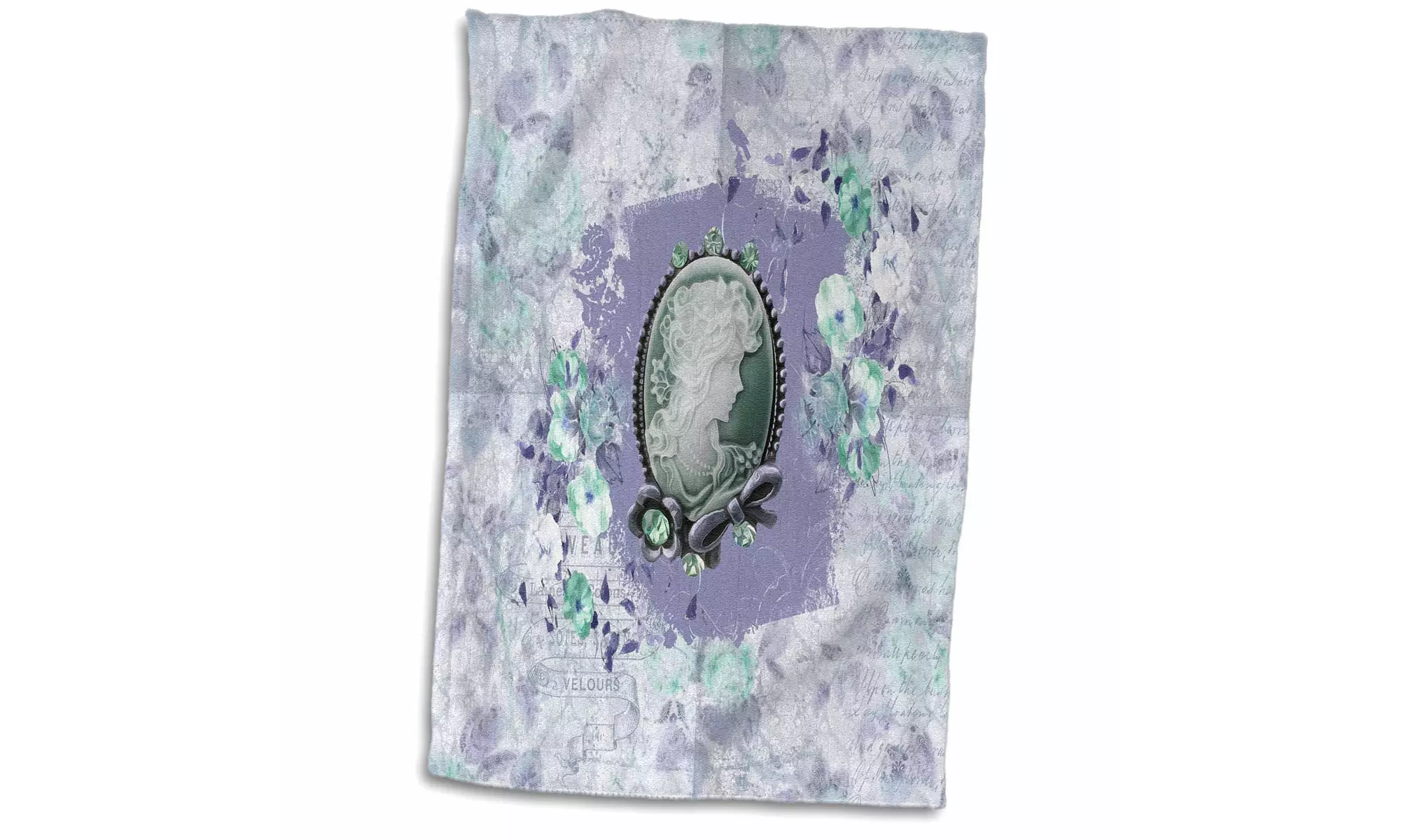Towel - Flowers Surrounding Cameo with Jewel and Bow Look, Lavender - Primary Image