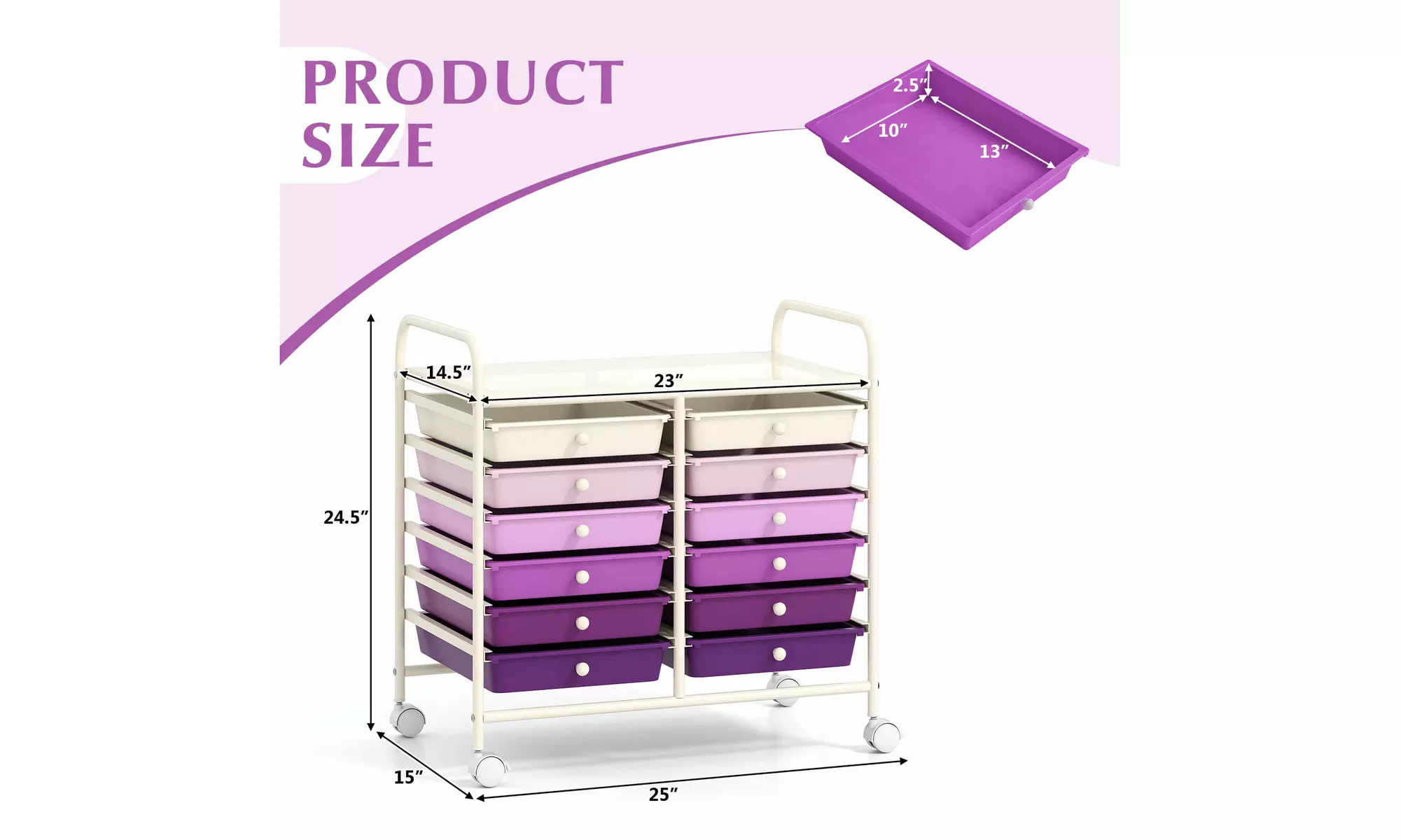 Costway 12 Drawers Rolling Cart Storage Scrapbook Paper Studio Organizer Bins