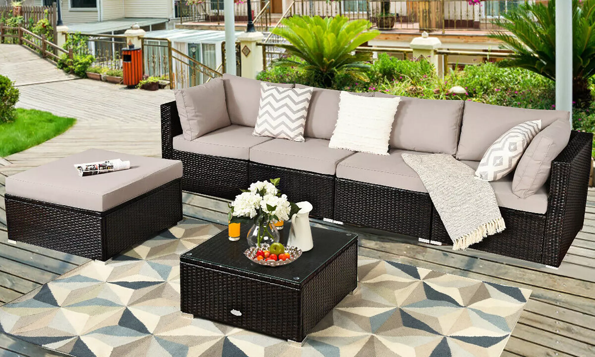 Costway 6PCS Outdoor Rattan Cushioned Sectional Sofa Patio Furniture Set - Primary Image