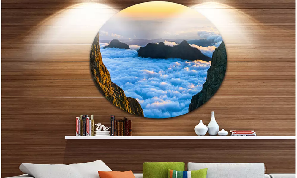 Gran Canaria Sunset over Clouds' Extra Large Seashore Metal Circle Wall Art - Primary Image