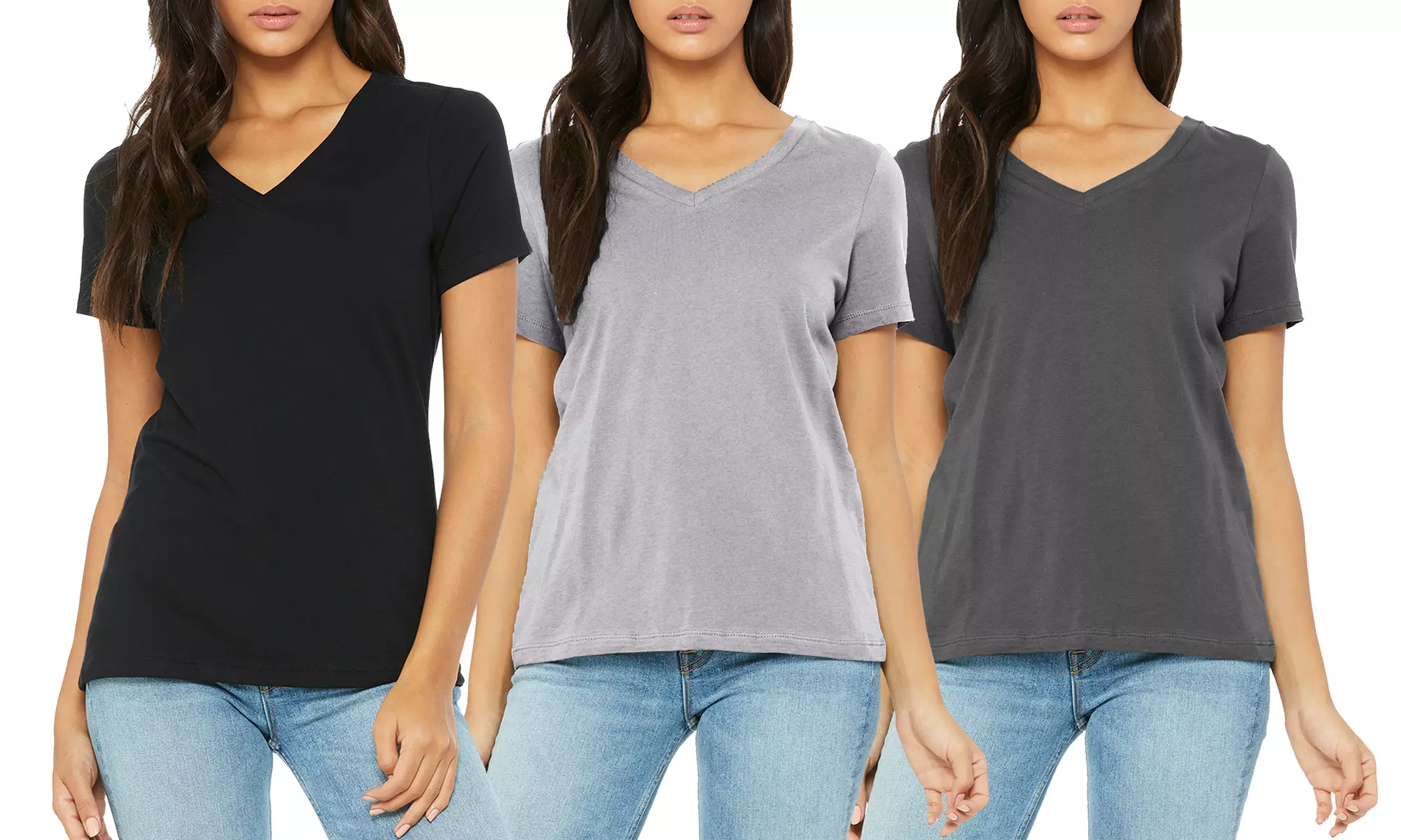 3-Pack Women's Loose Fit Short Sleeve V-Neck Classic Tee