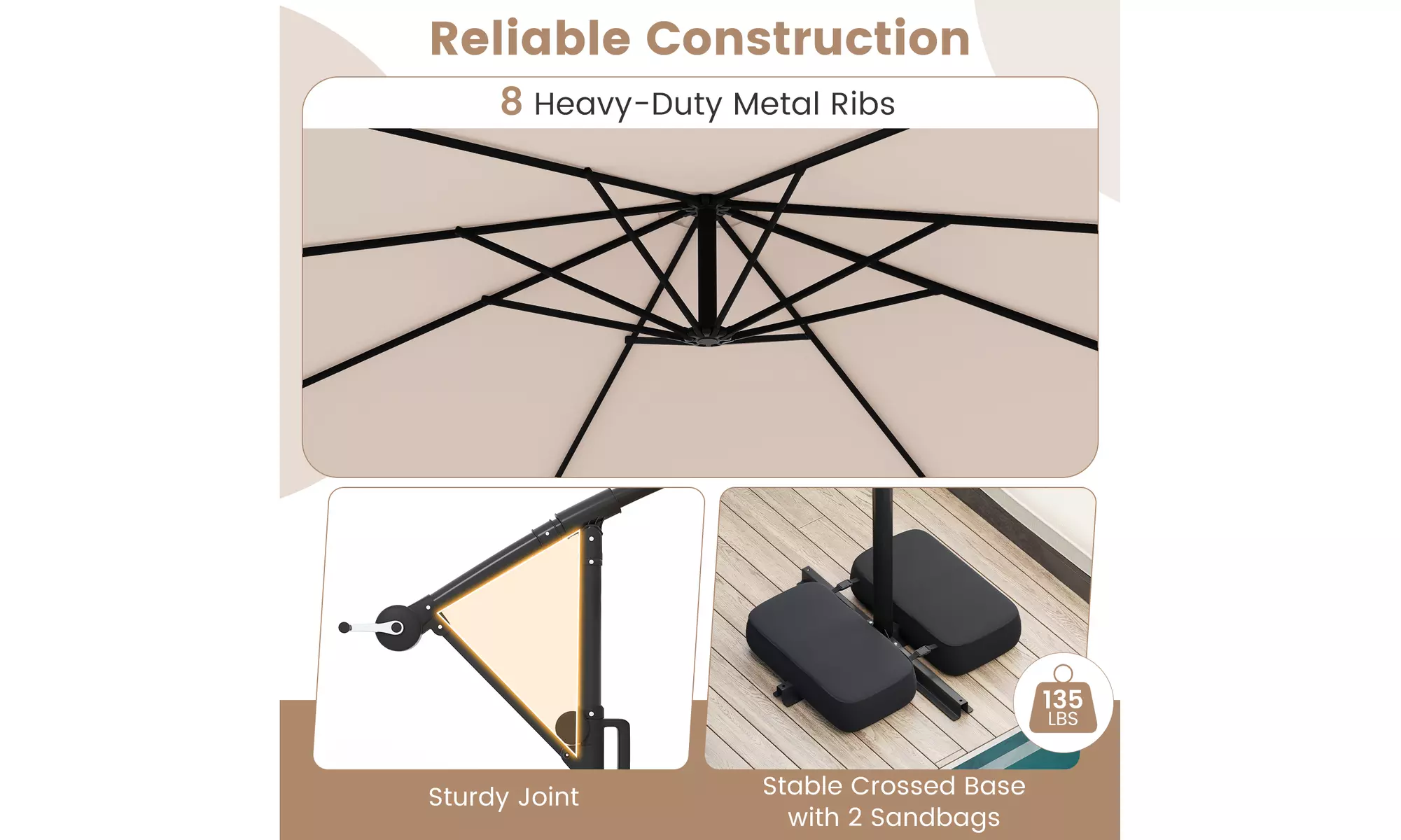 Costway 10 FT Solar Offset Hanging Umbrella with Base