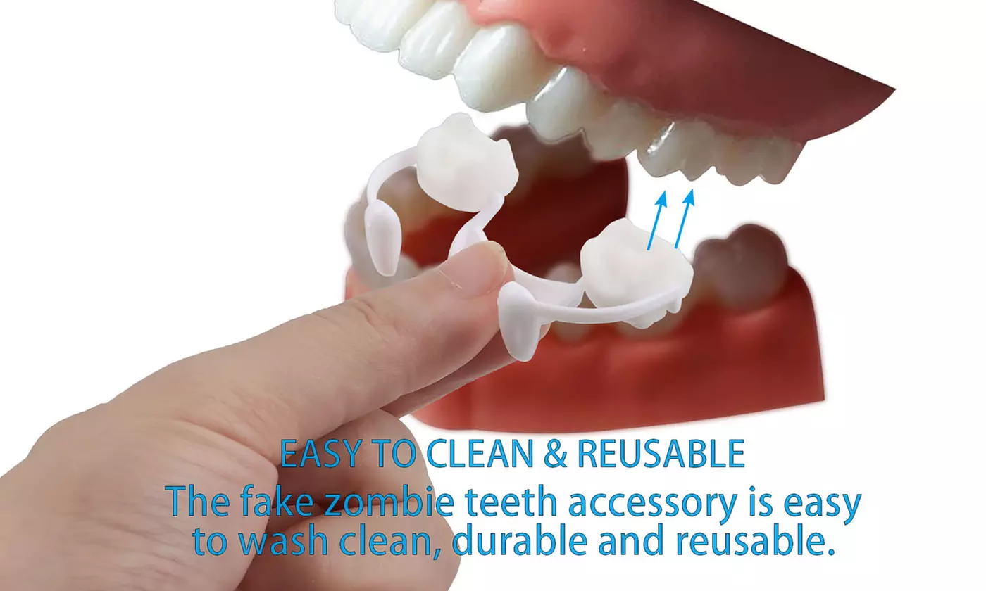 4 Sets Reusable Halloween Retractable Vampire Fangs White Plastic Zombie Teeth
